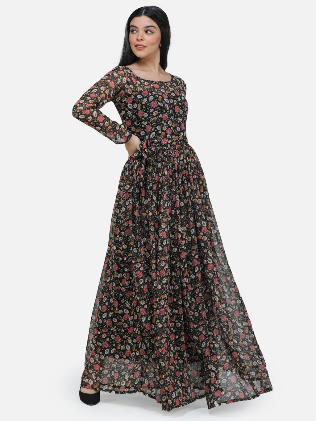 SCORPIUS Black chiffon printed fullsleeve
