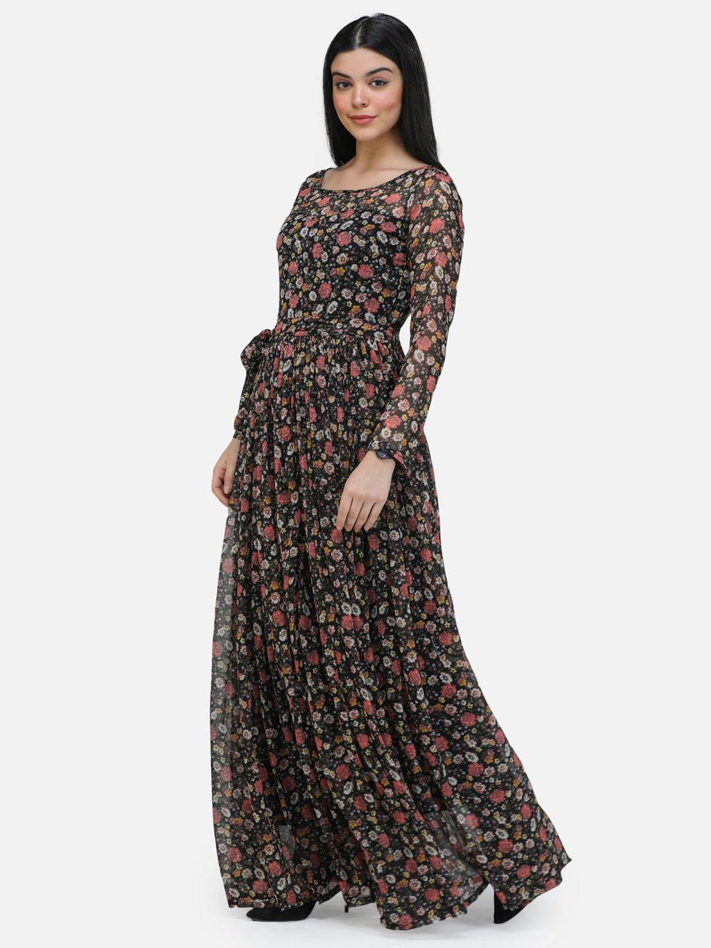SCORPIUS Black chiffon printed fullsleeve
