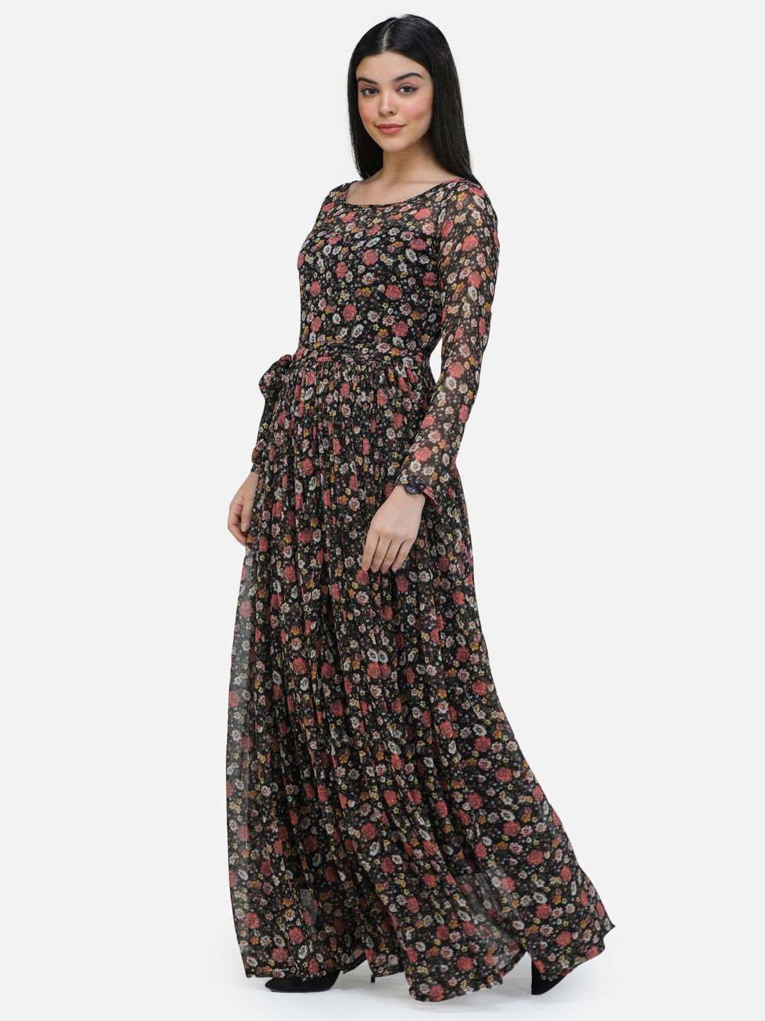 SCORPIUS Black chiffon printed fullsleeve
