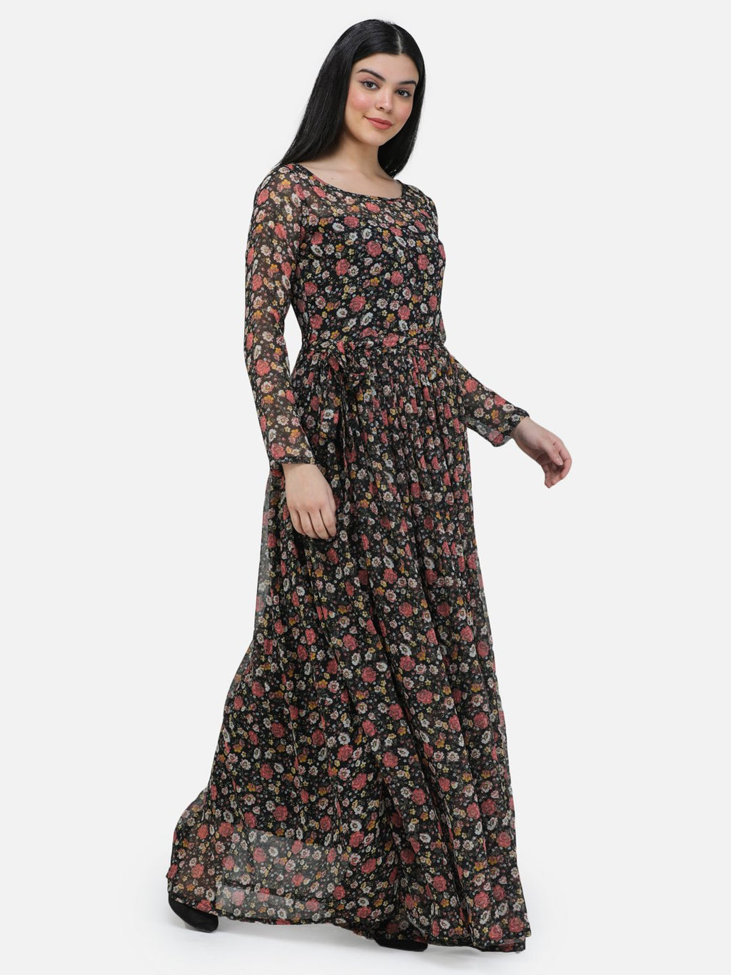 SCORPIUS Black chiffon printed fullsleeve