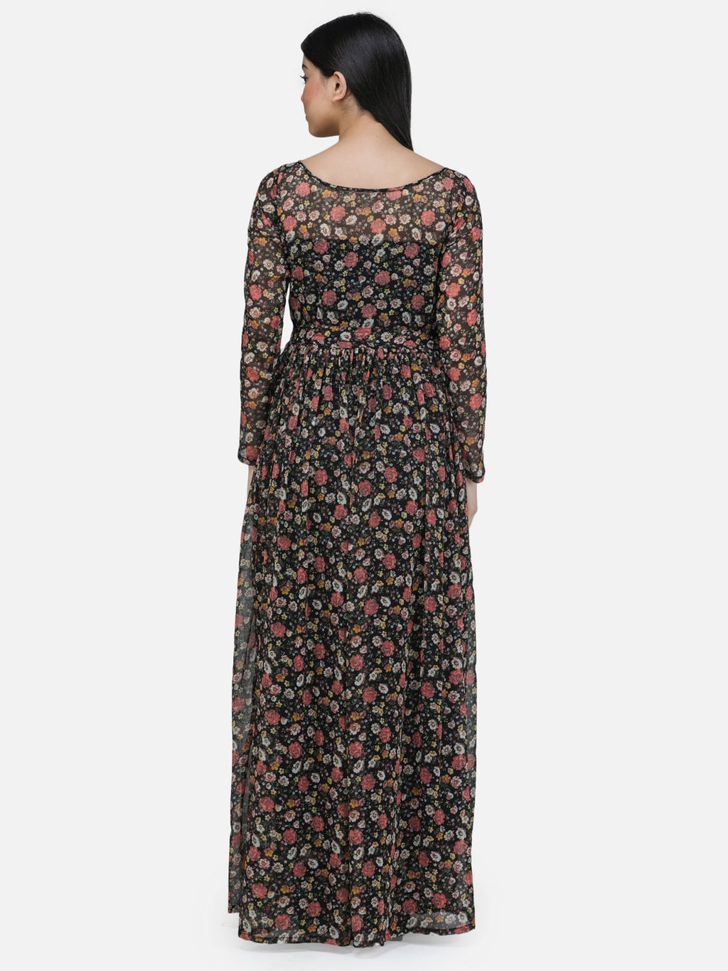 SCORPIUS Black chiffon printed fullsleeve