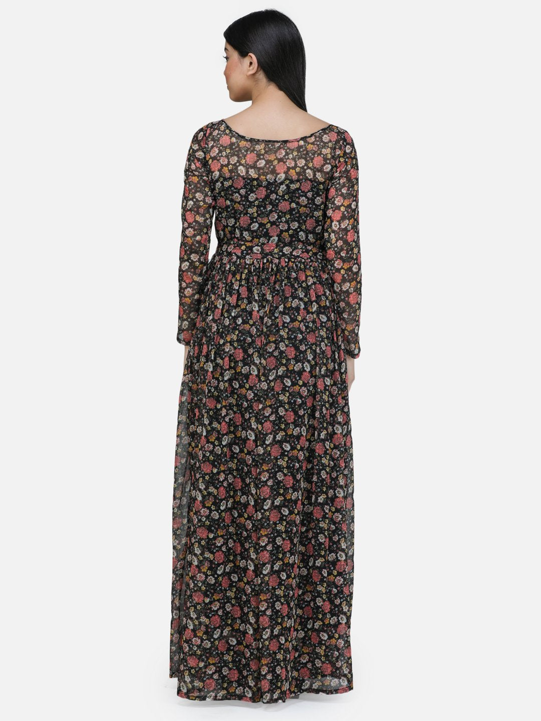 SCORPIUS Black chiffon printed fullsleeve