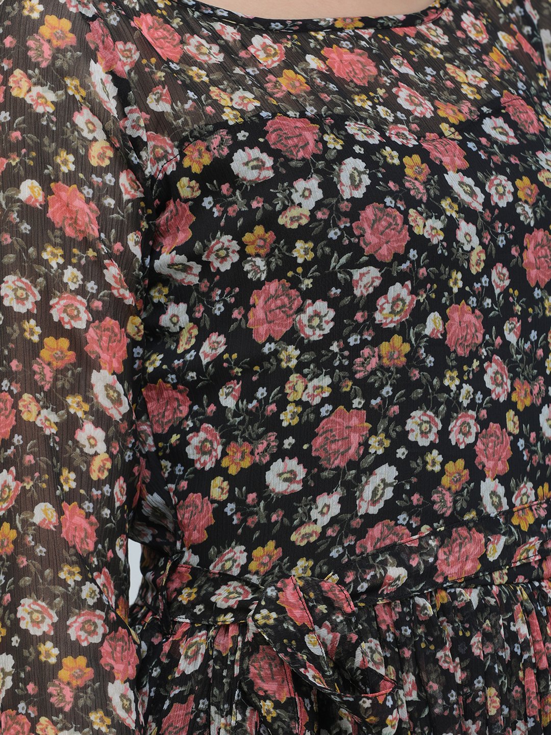 SCORPIUS Black chiffon printed fullsleeve
