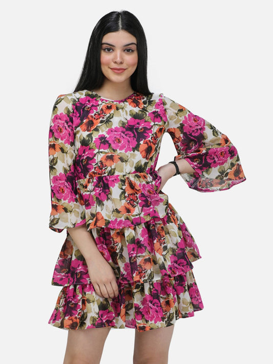 SCORPIUS Printed Floral full sleeve Knee length Dress