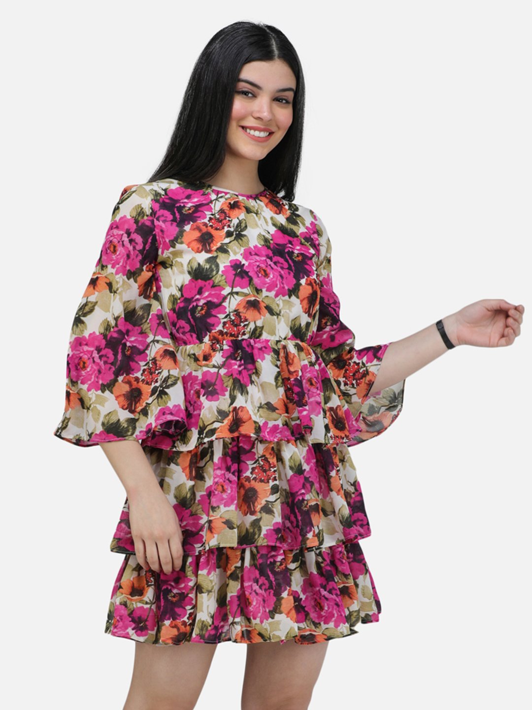 SCORPIUS Printed Floral full sleeve Knee length Dress