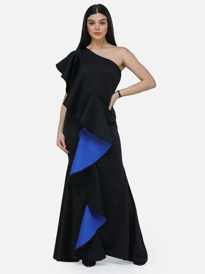 SCORPIUS One shoulder black cocktail dress
