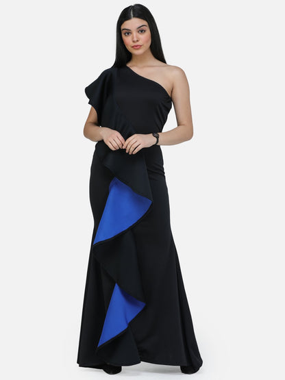 SCORPIUS One shoulder black cocktail dress