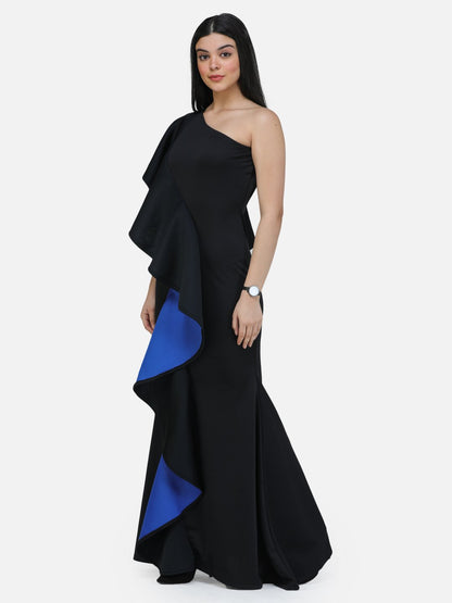 SCORPIUS One shoulder black cocktail dress