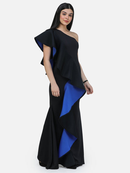 SCORPIUS One shoulder black cocktail dress