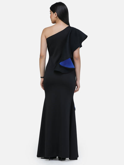 SCORPIUS One shoulder black cocktail dress