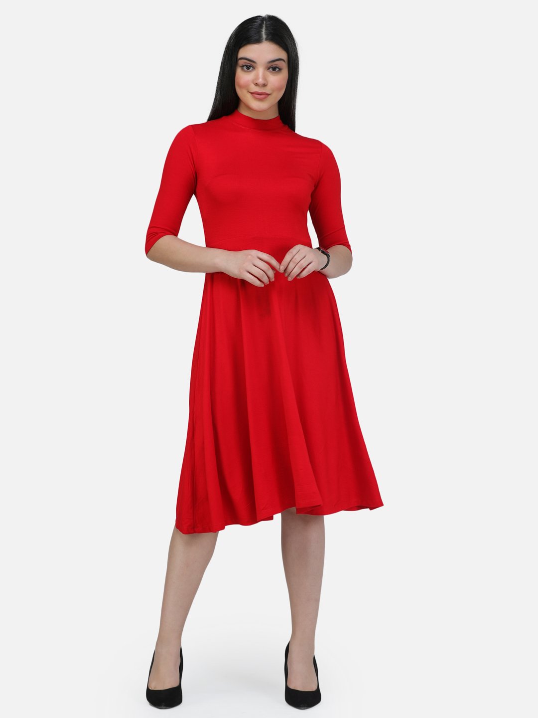 SCORPIUS Solid Red High Neck Dress