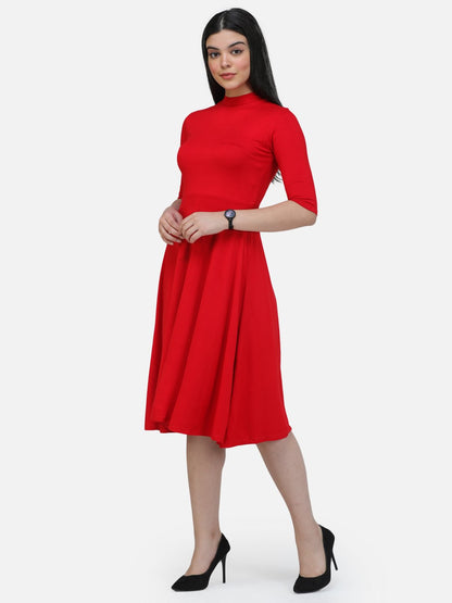 SCORPIUS Solid Red High Neck Dress