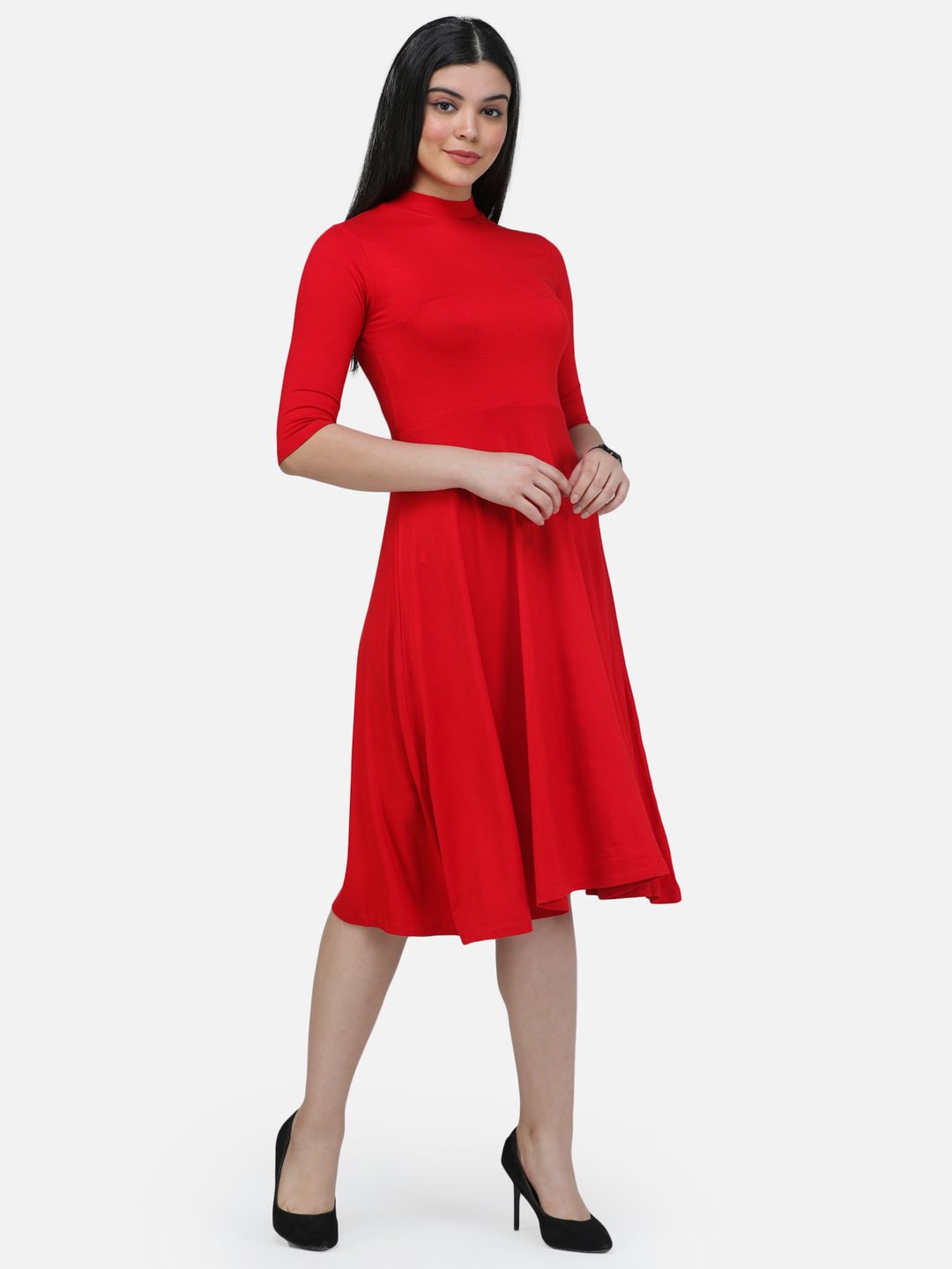 SCORPIUS Solid Red High Neck Dress