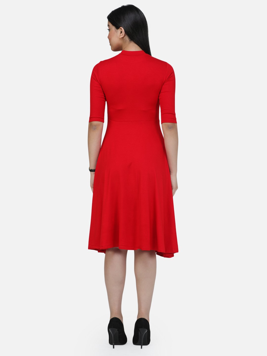SCORPIUS Solid Red High Neck Dress
