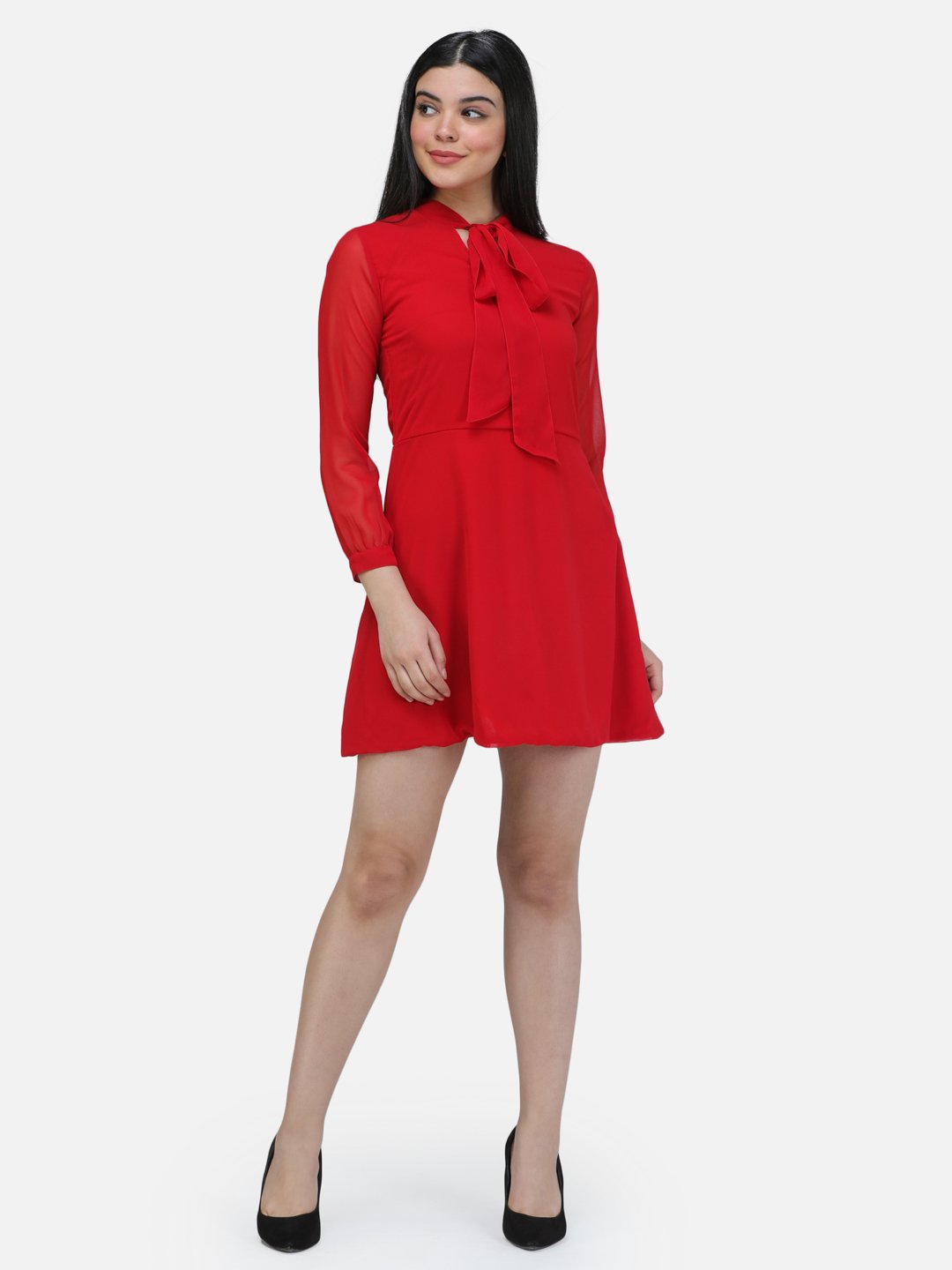 SCORPIUS Red front knot Mini Dress