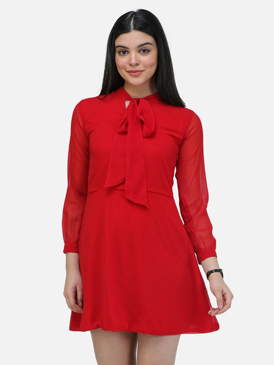 SCORPIUS Red front knot Mini Dress