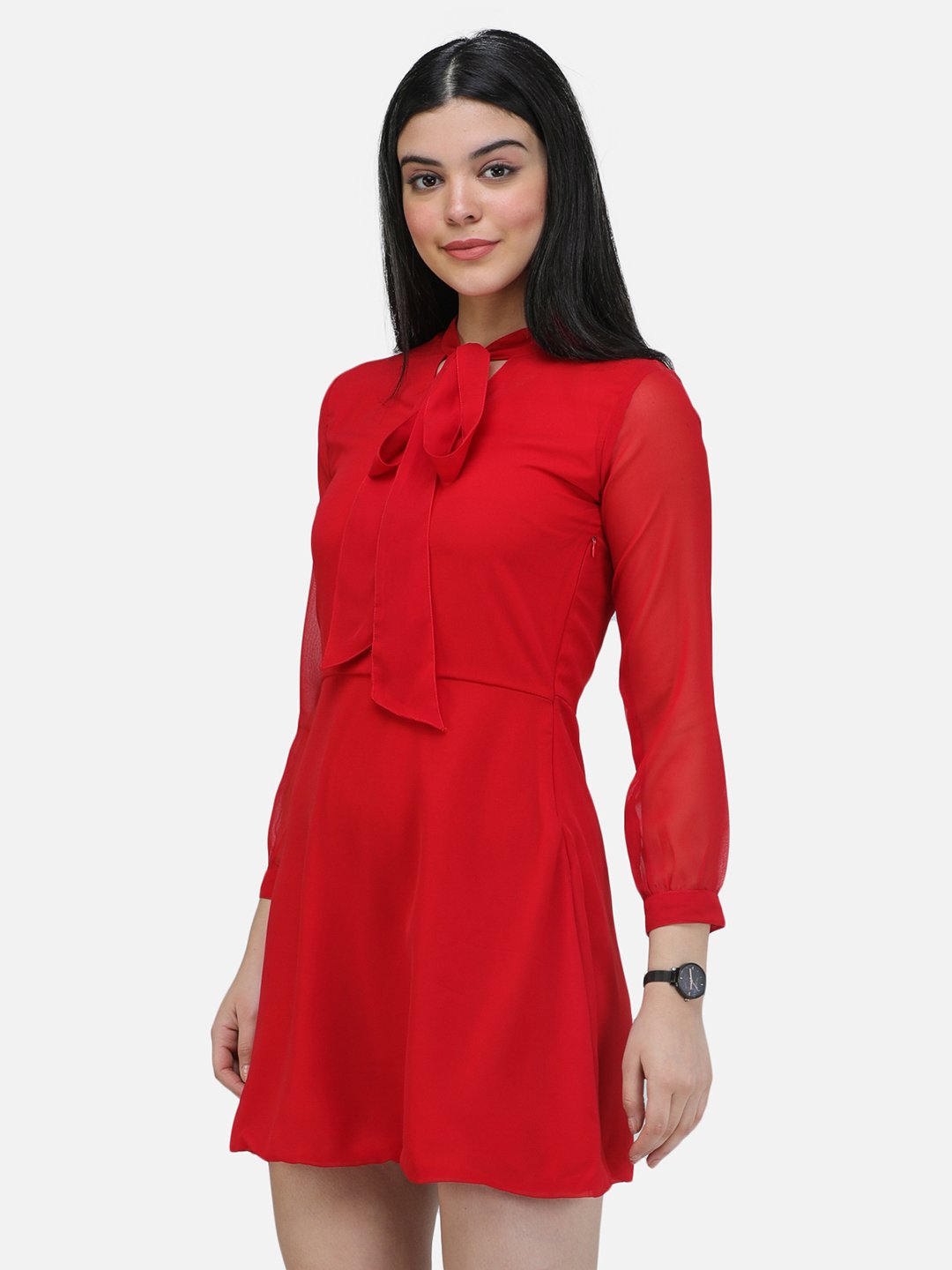 SCORPIUS Red front knot Mini Dress