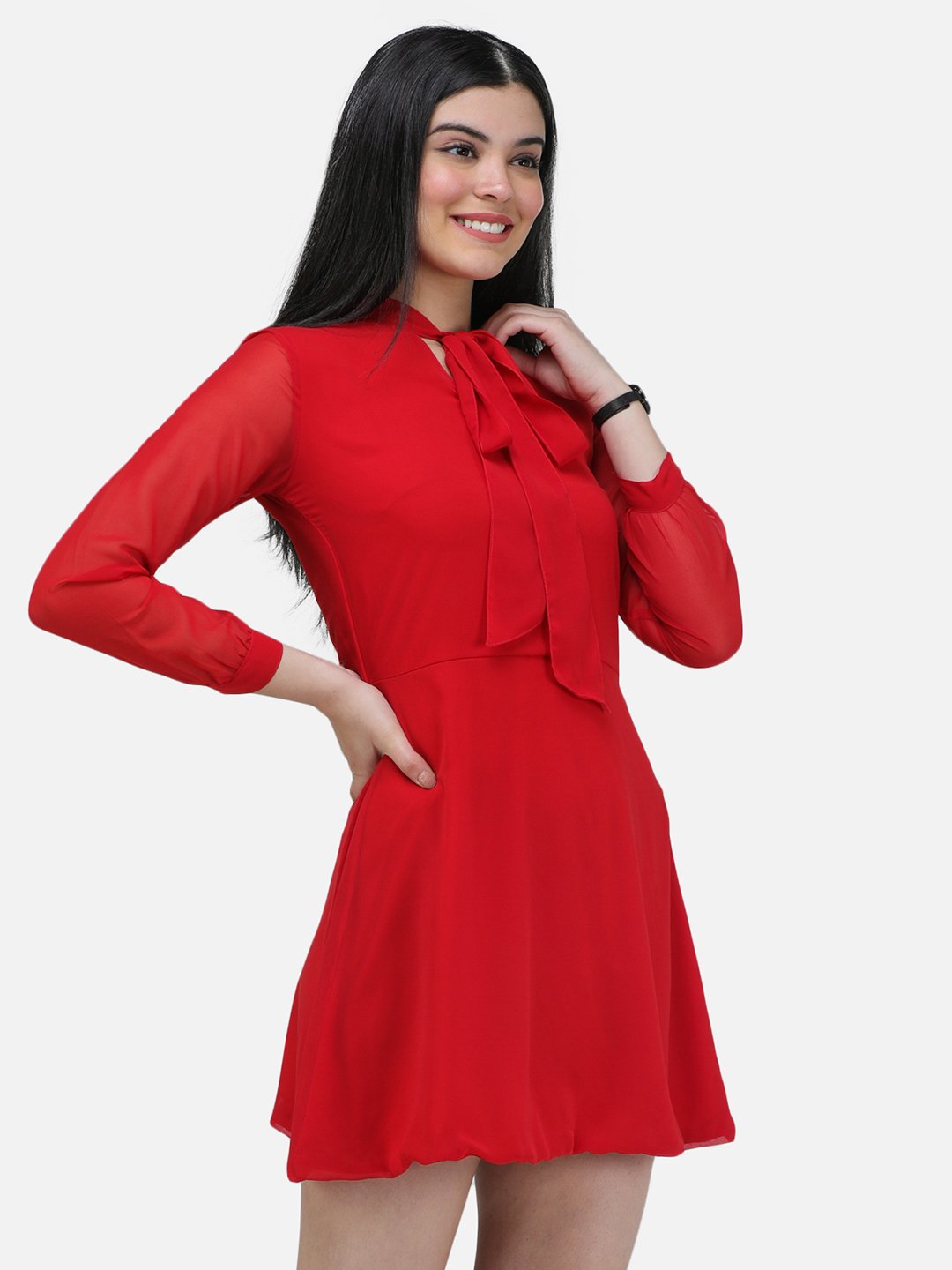 SCORPIUS Red front knot Mini Dress