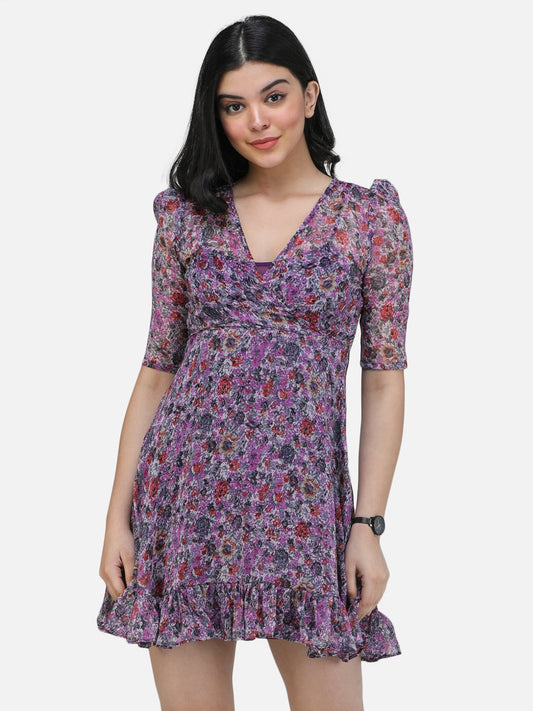 SCORPIUS Purple Printed Mini dress