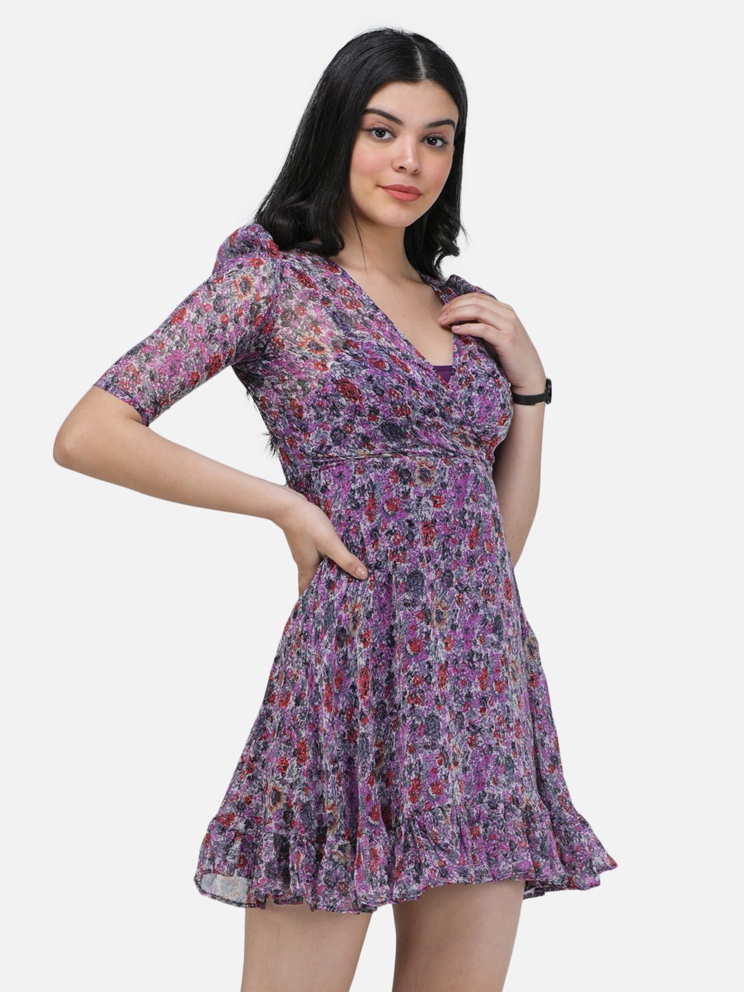 SCORPIUS Purple Printed Mini dress