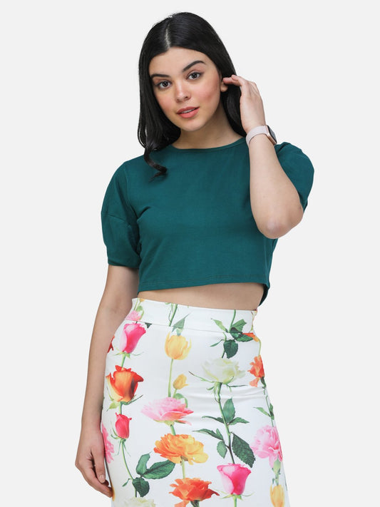 SCORPIUS TEAL PUFFED SLEEVE CROP TOP