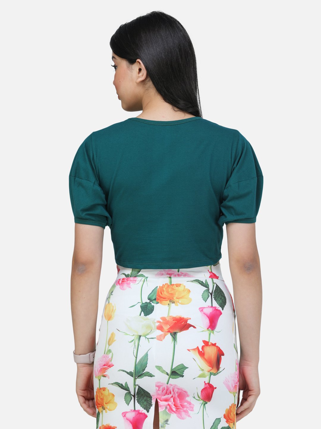 SCORPIUS TEAL PUFFED SLEEVE CROP TOP