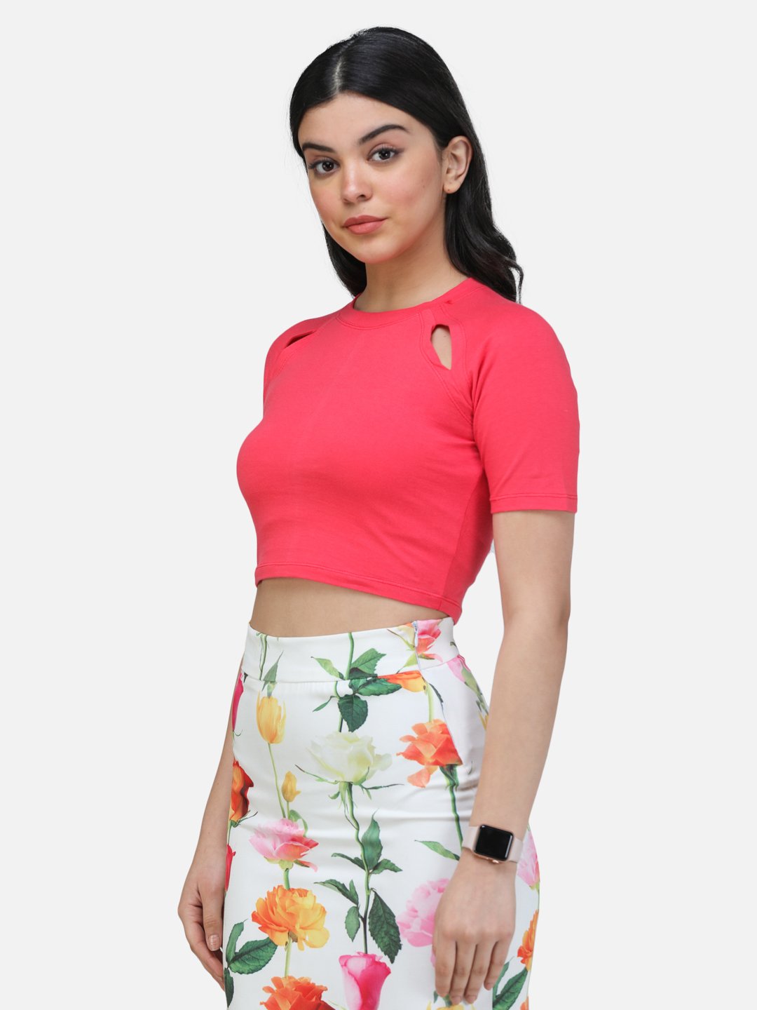 SCORPIUS CORAL FRONT CUTS CROP TOP