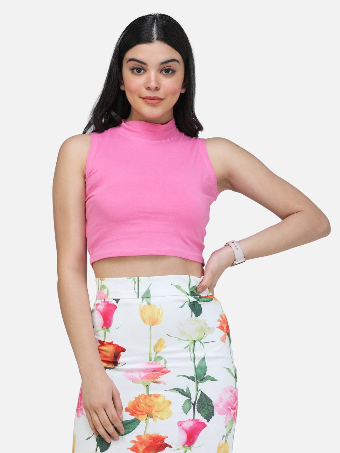SCORPIUS PINK CUT SLEEVE CROP TOP