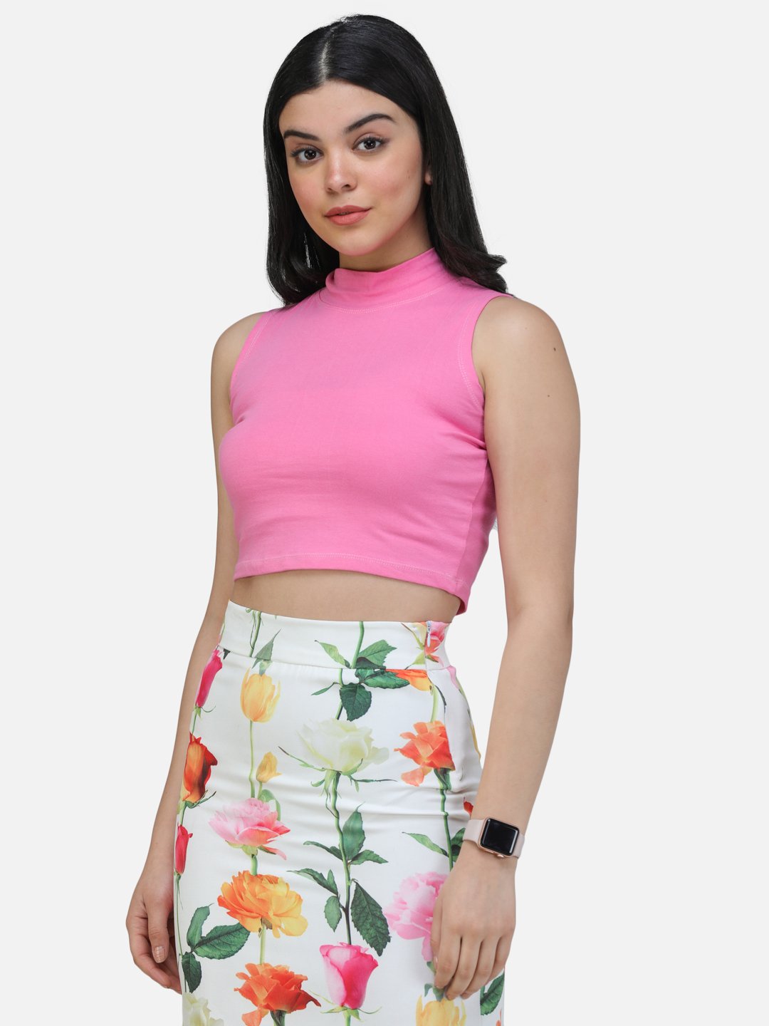 SCORPIUS PINK CUT SLEEVE CROP TOP