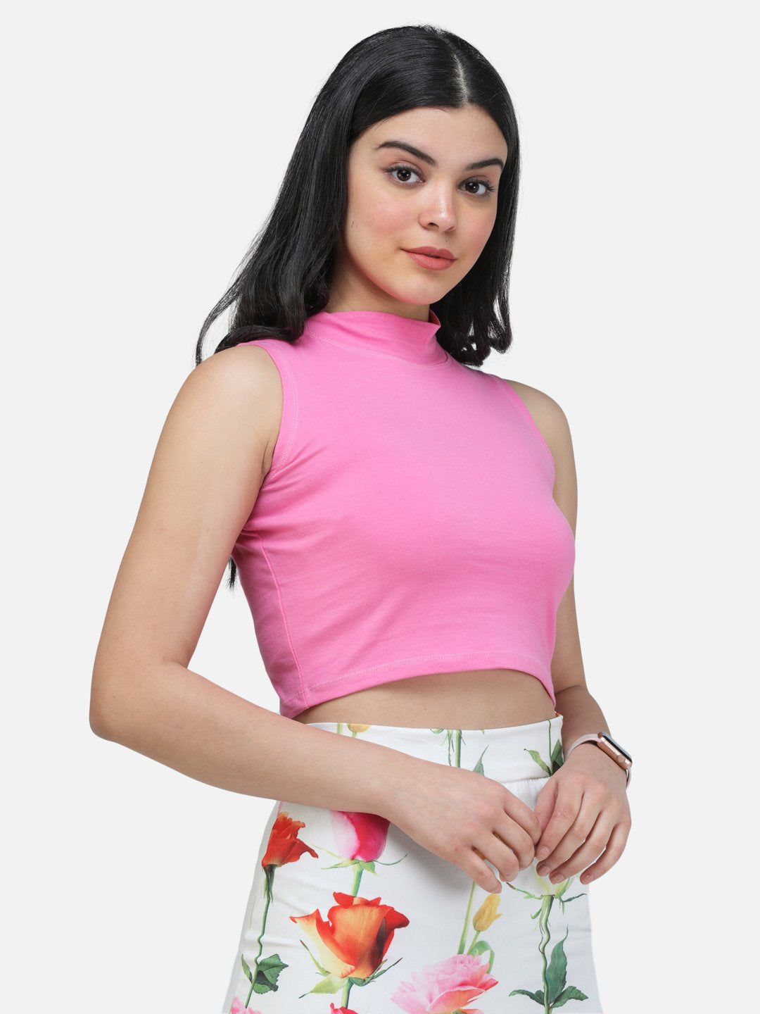 SCORPIUS PINK CUT SLEEVE CROP TOP