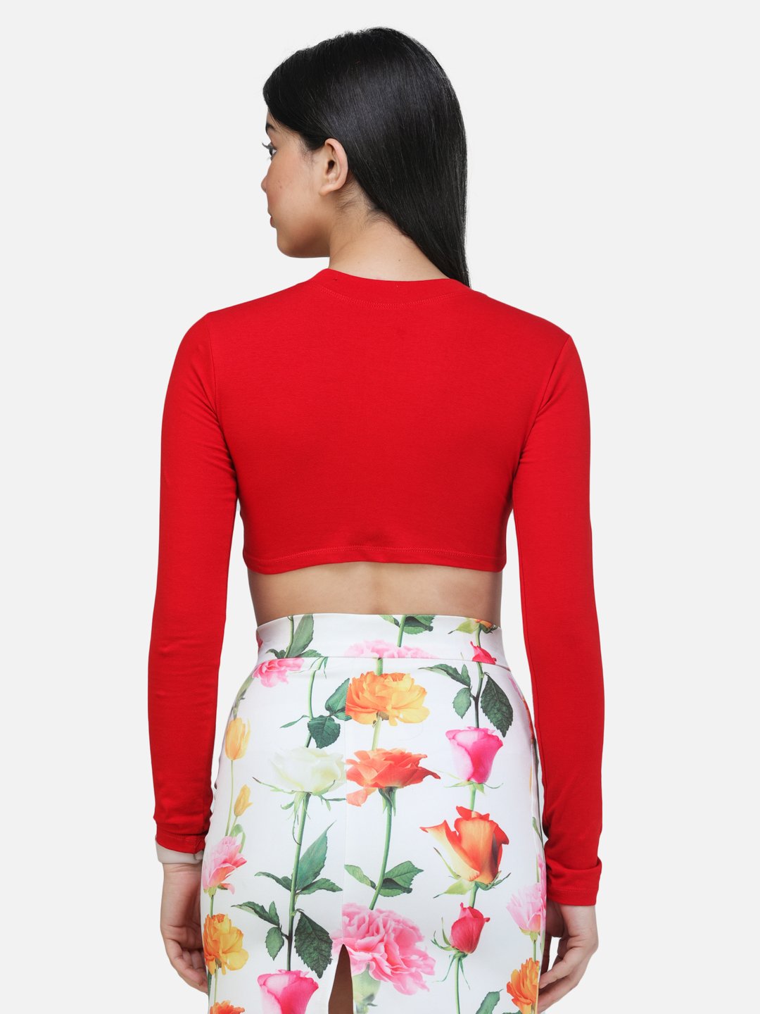 SCORPIUS RED FULL SLEEVE ROUND NECK CROP TOP