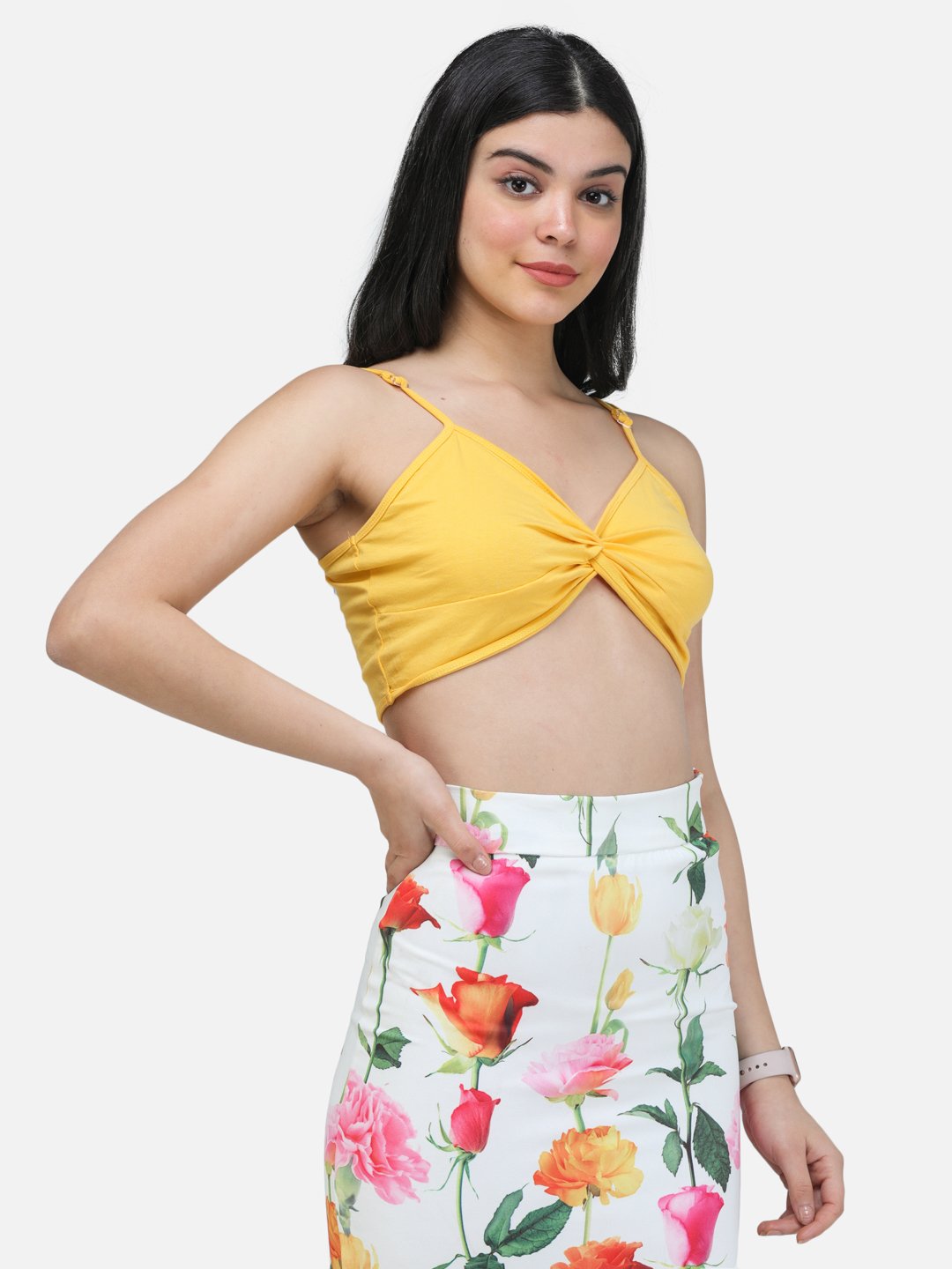 SCORPIUS YELLOW FRONT CROSS STRAP TOP