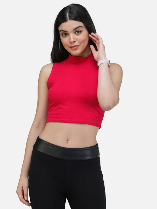 SCORPIUS MAGENTA CUT SLEEVE CROP TOP