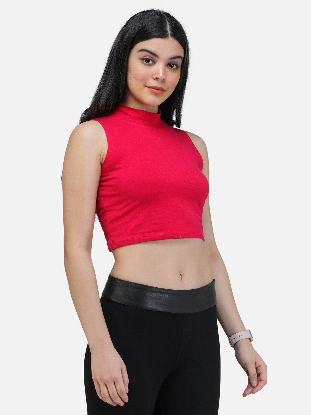 SCORPIUS MAGENTA CUT SLEEVE CROP TOP