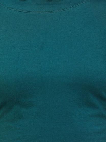 SCORPIUS TEAL FULL SLEEVE HIGH NECK CROP TOP