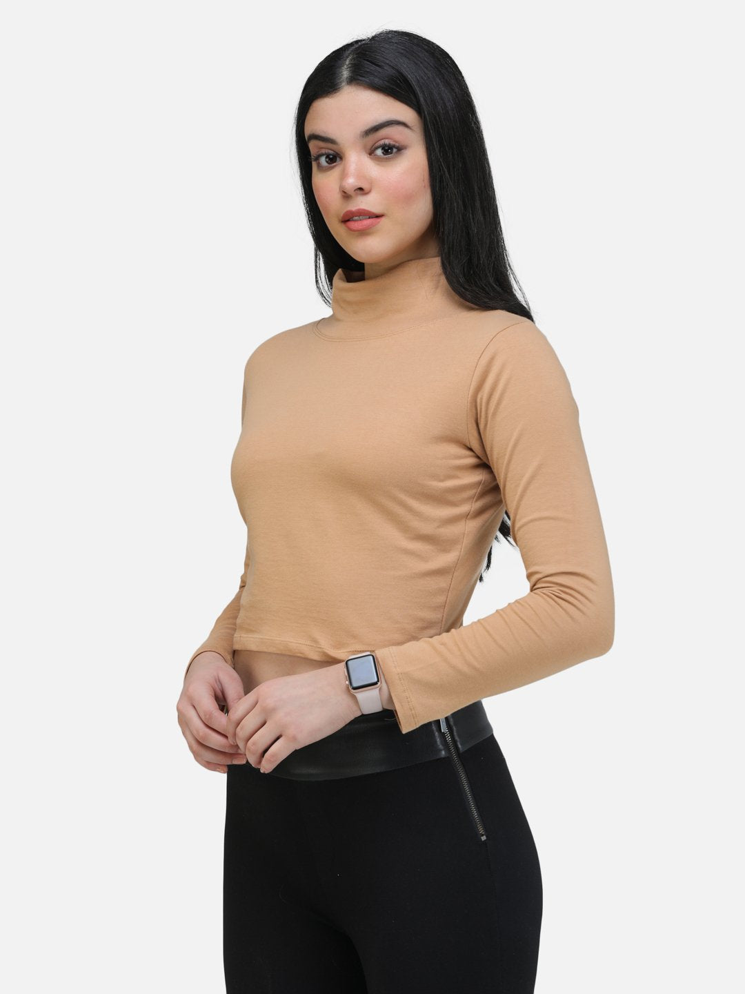 SCORPIUS GOLD FULL SLEEVE HIGH NECK CROP TOP