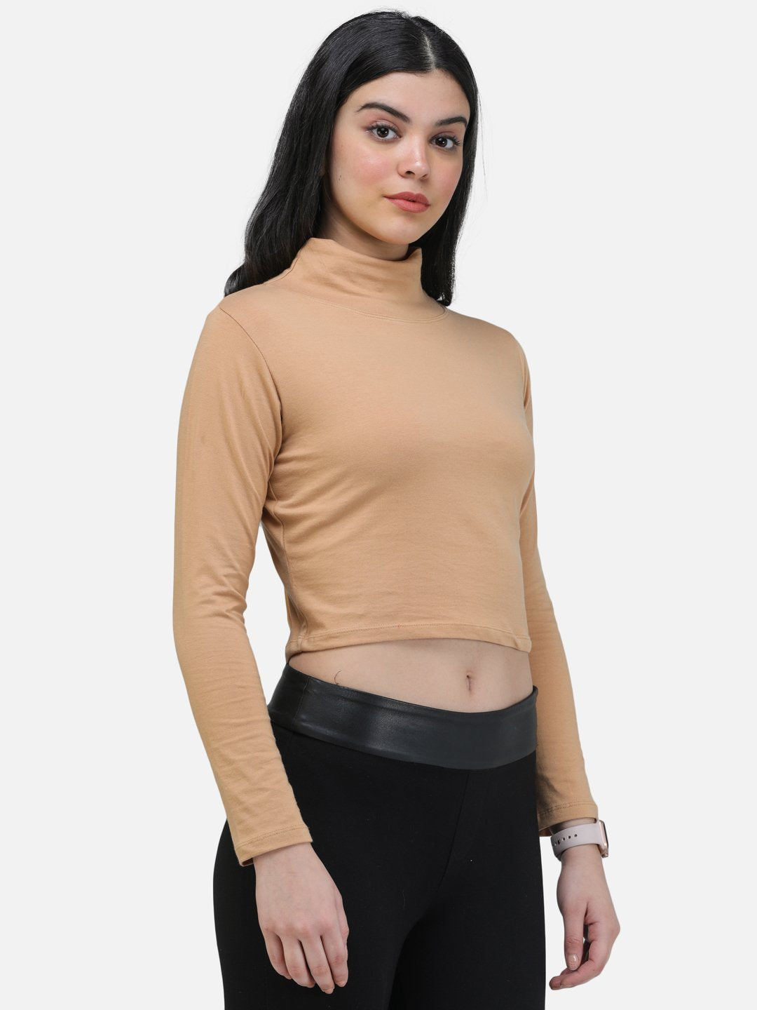 SCORPIUS GOLD FULL SLEEVE HIGH NECK CROP TOP