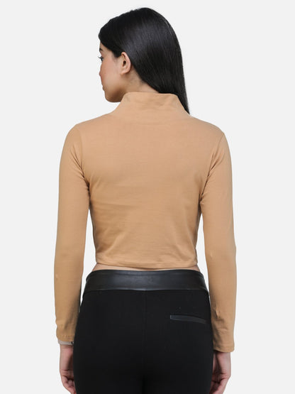 SCORPIUS GOLD FULL SLEEVE HIGH NECK CROP TOP