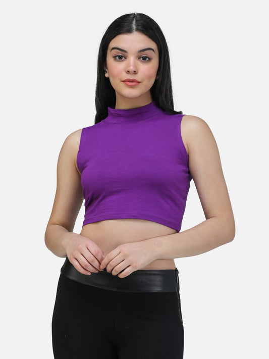 SCORPIUS PURPLE CUT SLEEVE CROP TOP