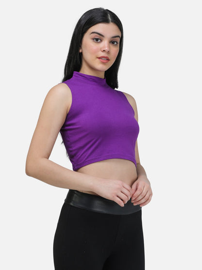 SCORPIUS PURPLE CUT SLEEVE CROP TOP