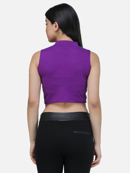 SCORPIUS PURPLE CUT SLEEVE CROP TOP