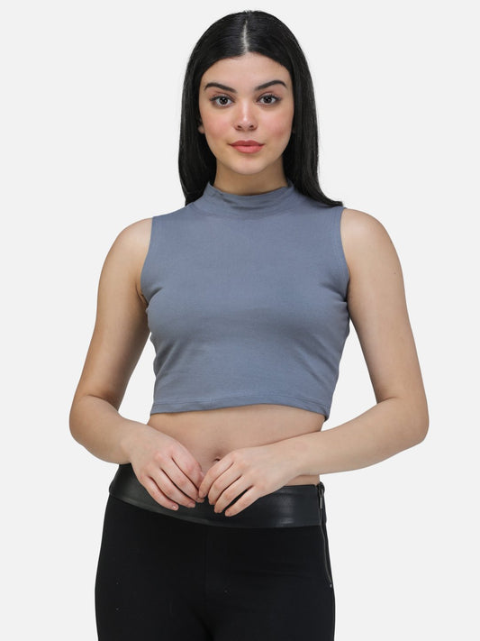 SCORPIUS GREY CUT SLEEVE CROP TOP