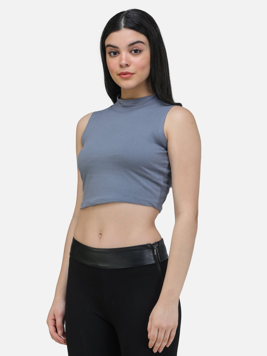 SCORPIUS GREY CUT SLEEVE CROP TOP