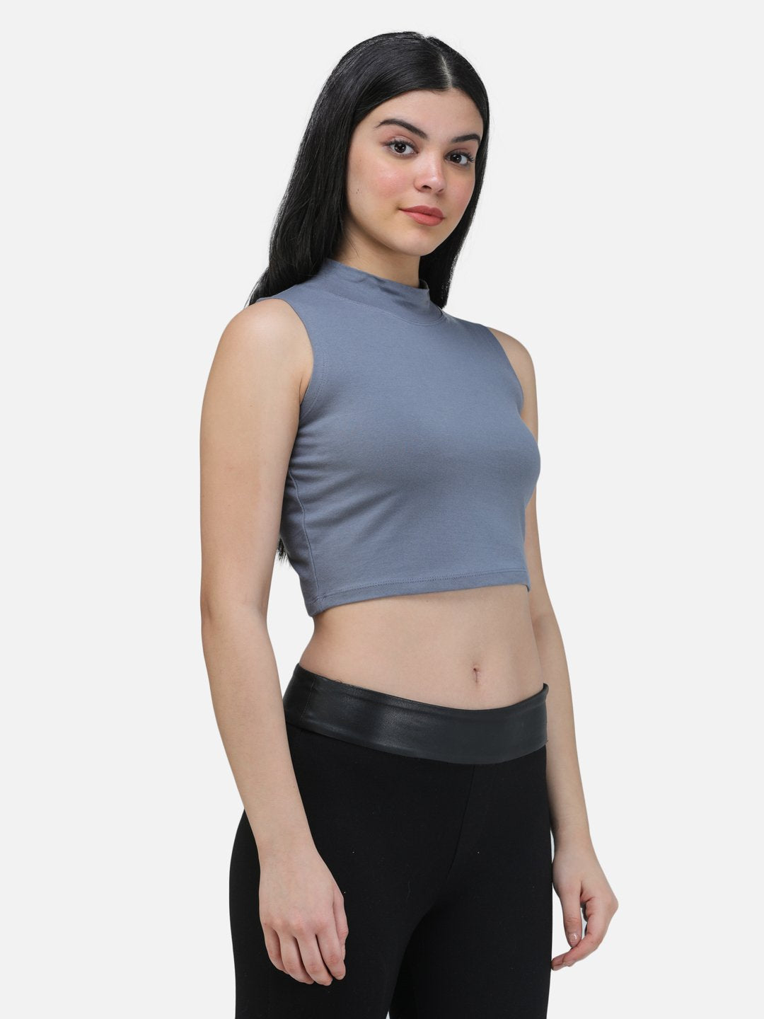 SCORPIUS GREY CUT SLEEVE CROP TOP
