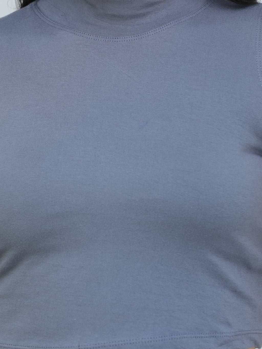 SCORPIUS GREY CUT SLEEVE CROP TOP
