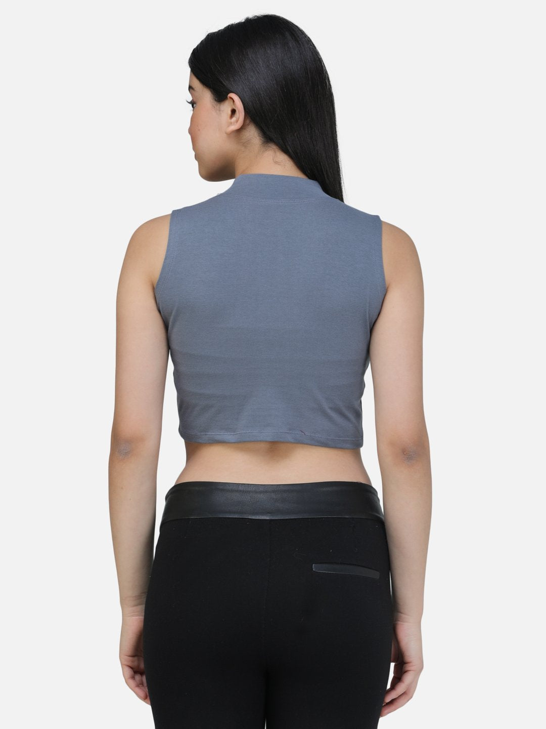 SCORPIUS GREY CUT SLEEVE CROP TOP