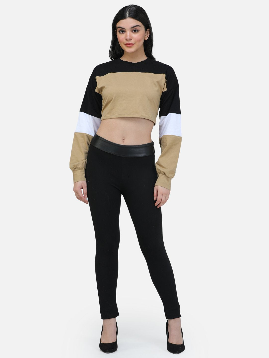 SCORPIUS SOLID SWEATSHIRT STYLE CROP TOP