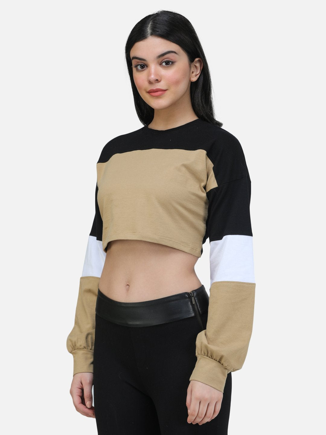 SCORPIUS SOLID SWEATSHIRT STYLE CROP TOP