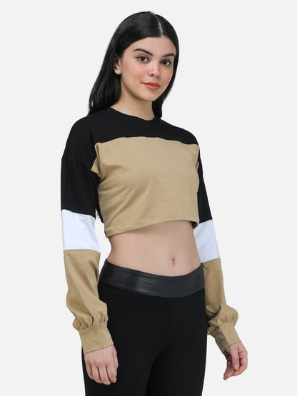 SCORPIUS SOLID SWEATSHIRT STYLE CROP TOP