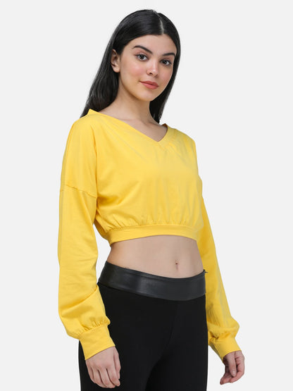 SCORPIUS YELLOW V NECK SWEATSHIRT STYLE CROP TOP